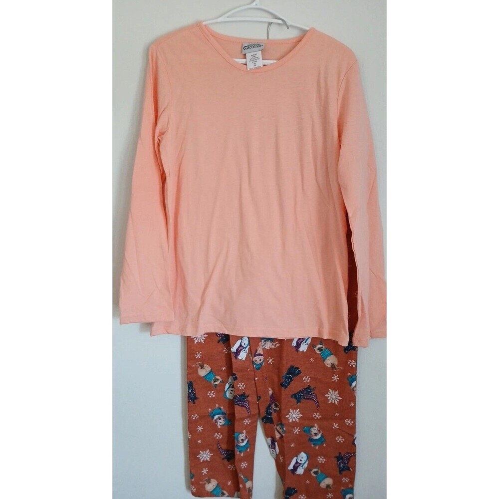 Cozee Corner W-SM Flannel P.J. Set Solid Peach Top-Brown Bottom- Dogs Design